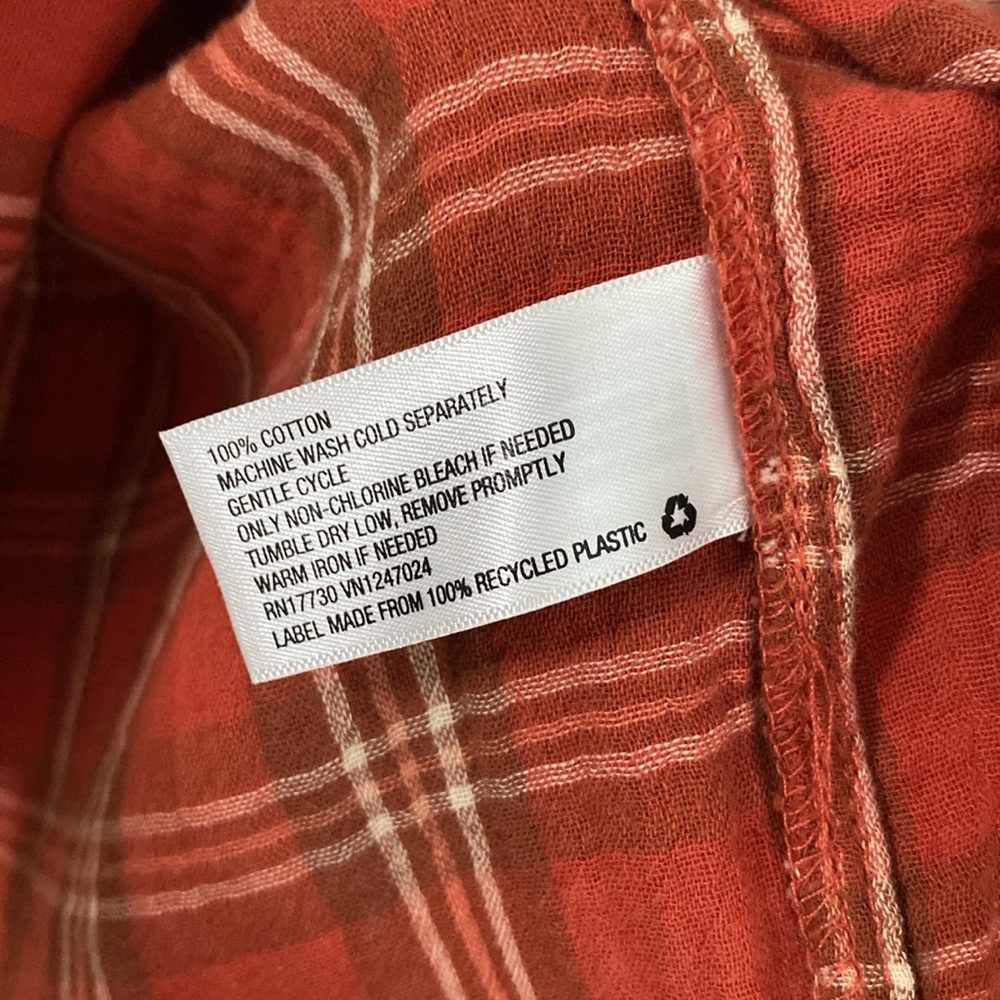 Universal Threads long sleeve button up Y neck fall orange plaid womens shirt - Picture 6 of 8
